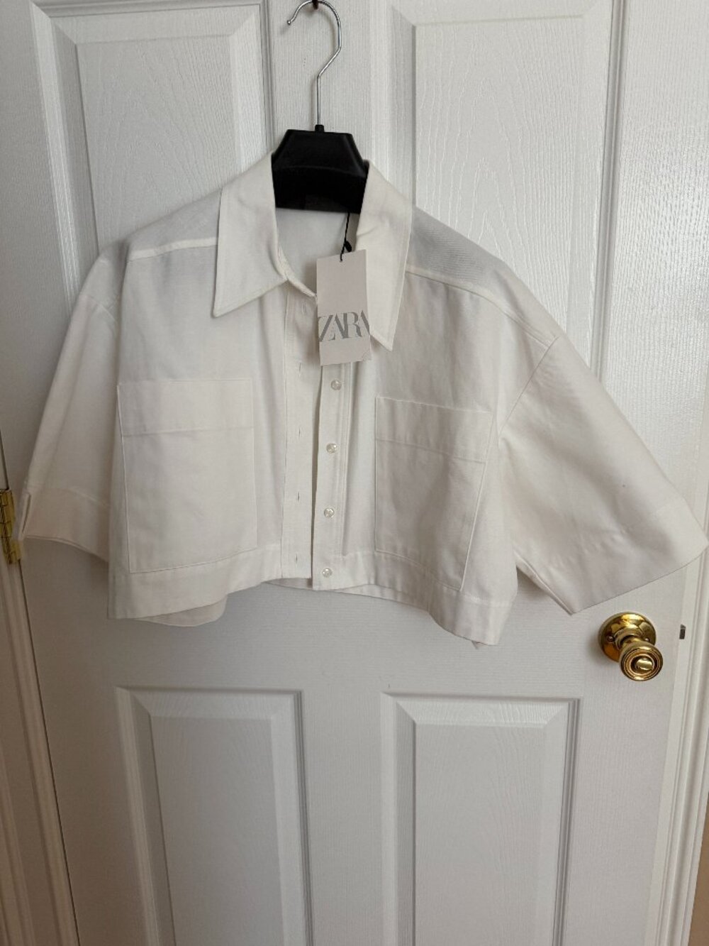 Zara White Button Down Crop Top Size Small